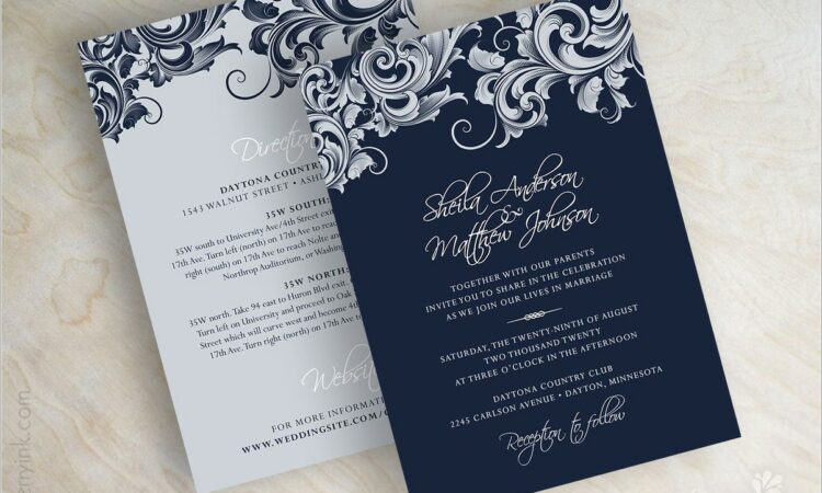 Navy Blue And Silver Wedding Invitations