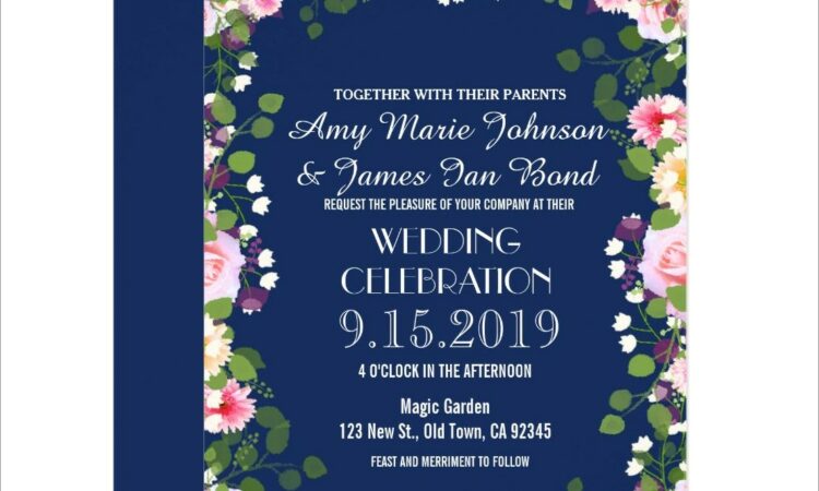 Navy Blue Floral Wedding Invitations