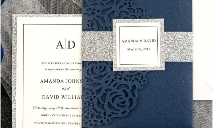 Navy Blue Pocket Wedding Invitations