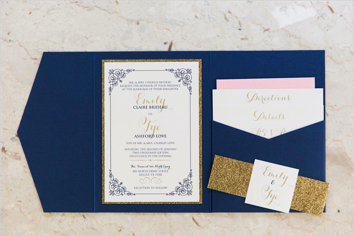 Navy Gold And Blush Wedding Invitations