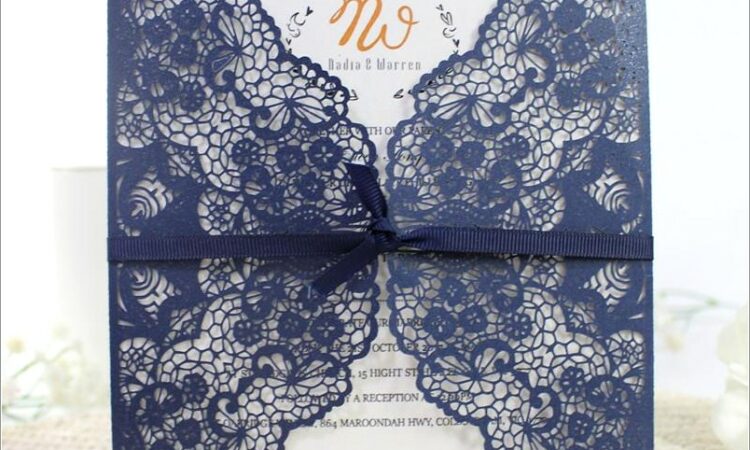 Navy Lace Wedding Invitations