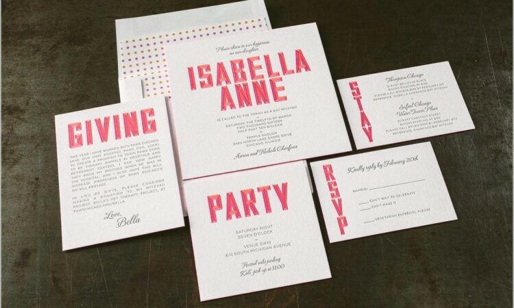 Neon Bat Mitzvah Invitations