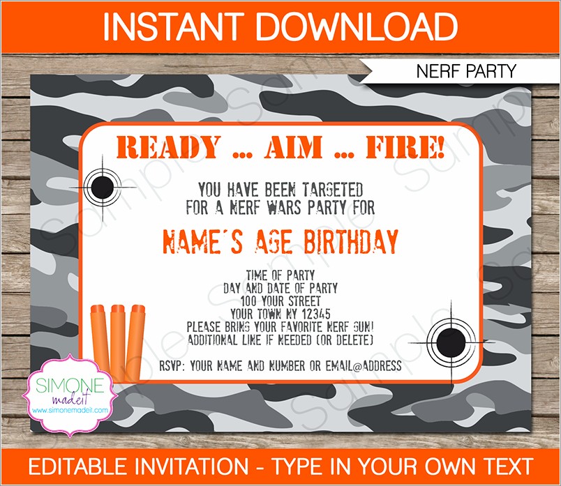 Nerf Birthday Invitations Free