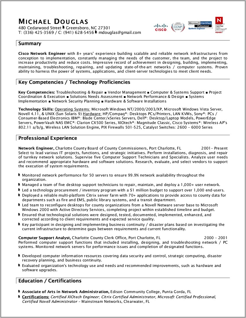Network Security Administrator Resume Sample