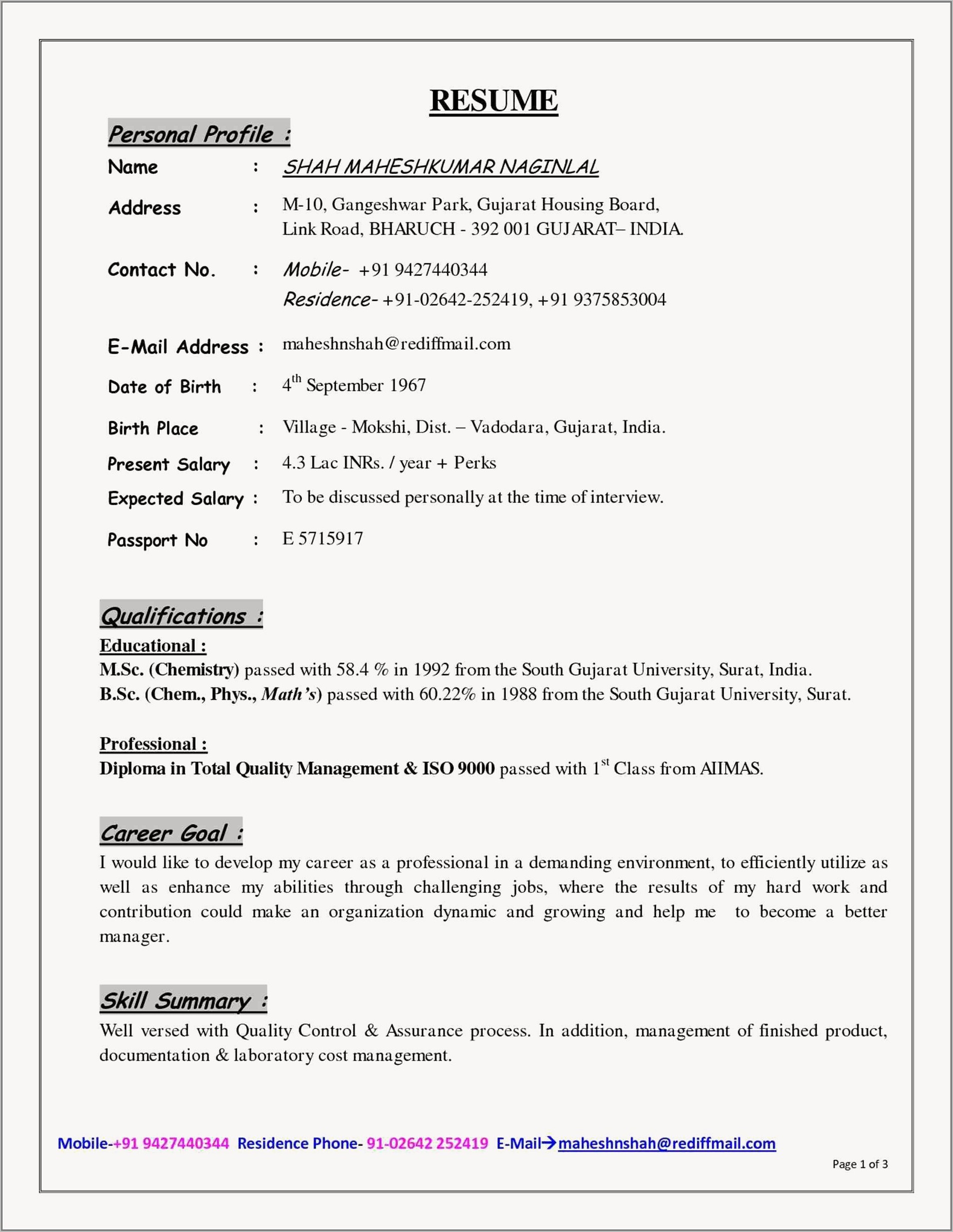 New Resume Format Pdf