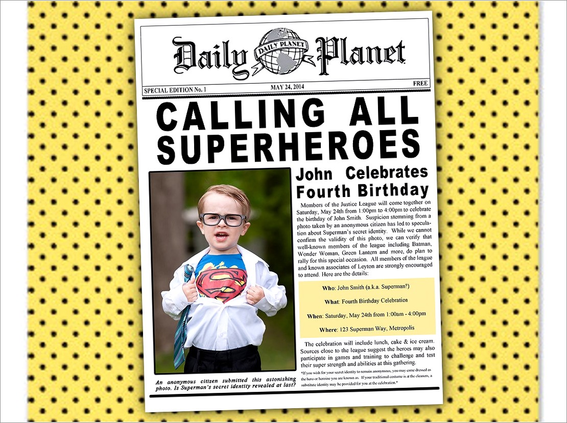 Newspaper Birthday Invitation Template Free