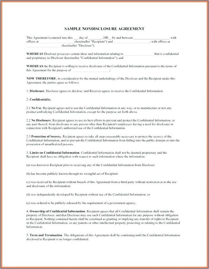 Non Disclosure Of Confidential Information Agreement Template