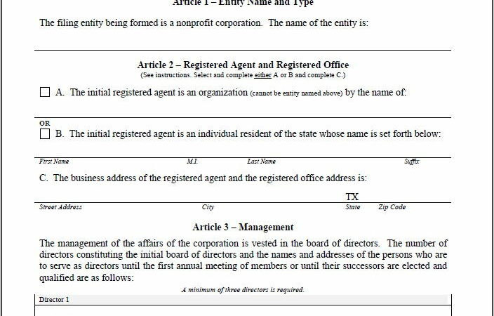 Nonprofit Articles Of Incorporation Template Texas