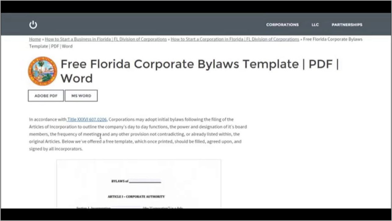 Not For Profit Bylaws Template Florida