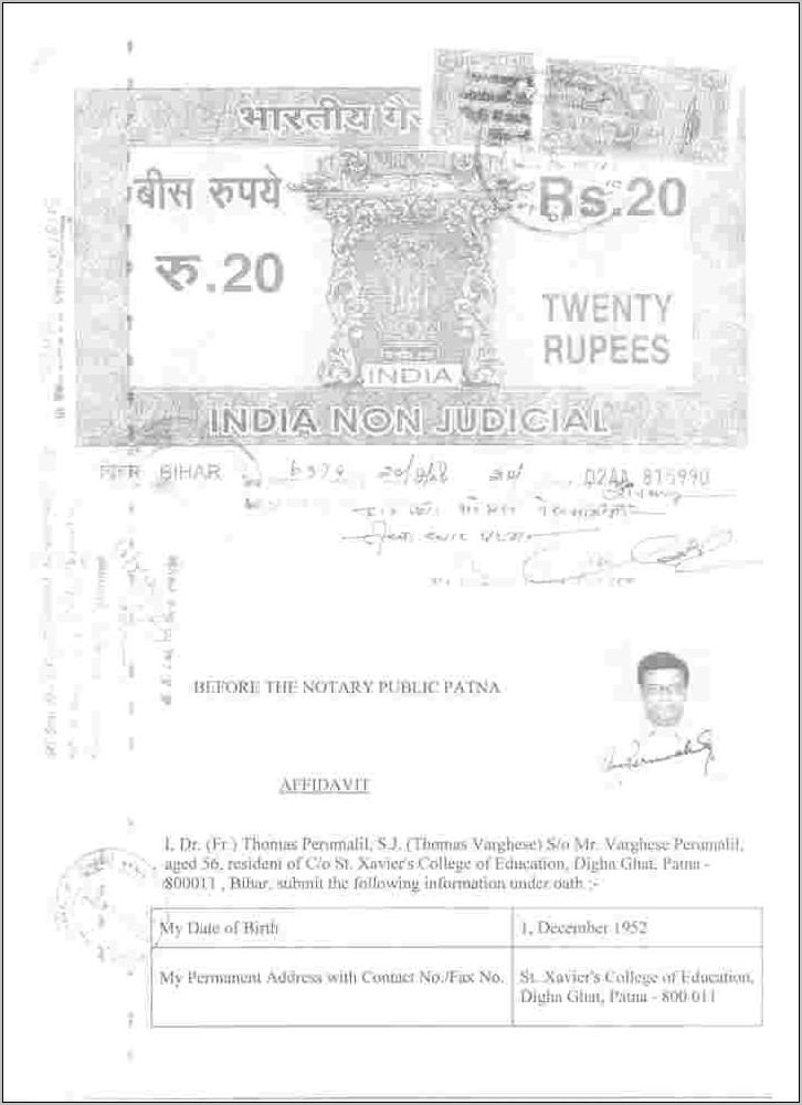 Notary Affidavit Format India