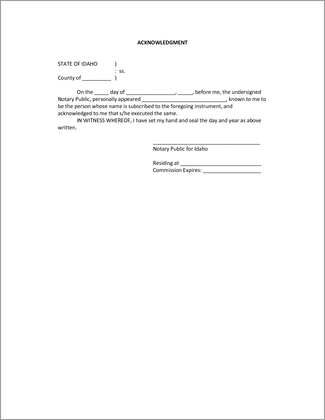 Notary Form Template Florida