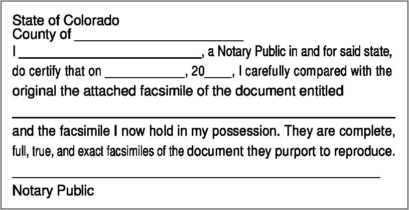 Notary Public Acknowledgement Form Colorado