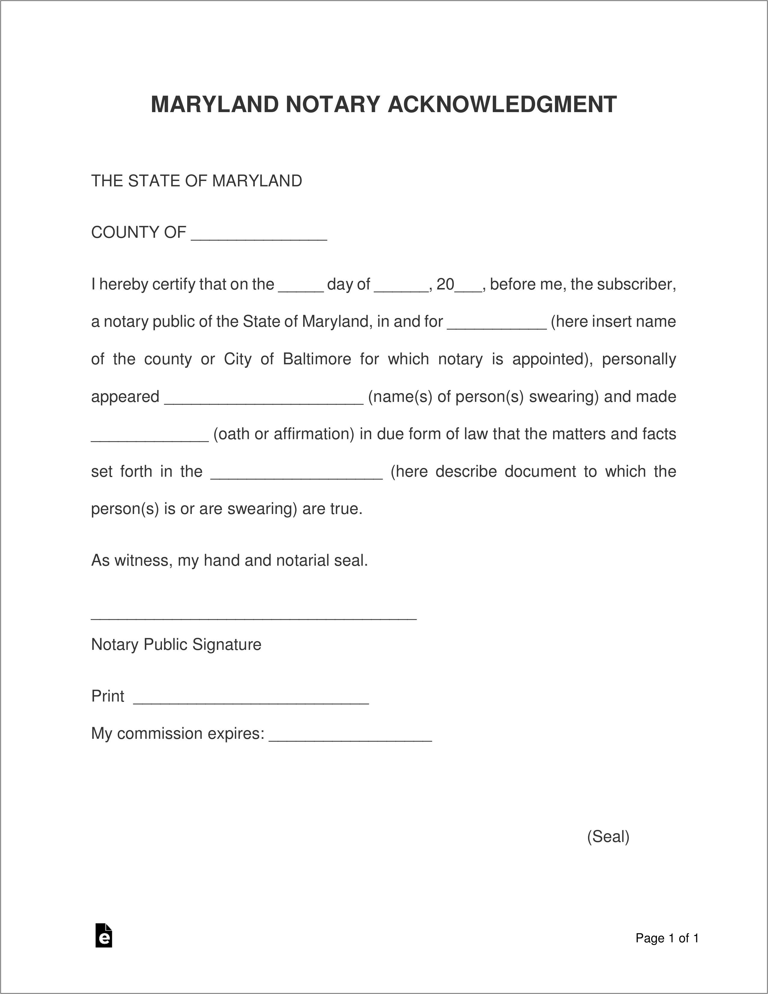 Notary Public Statement Maryland