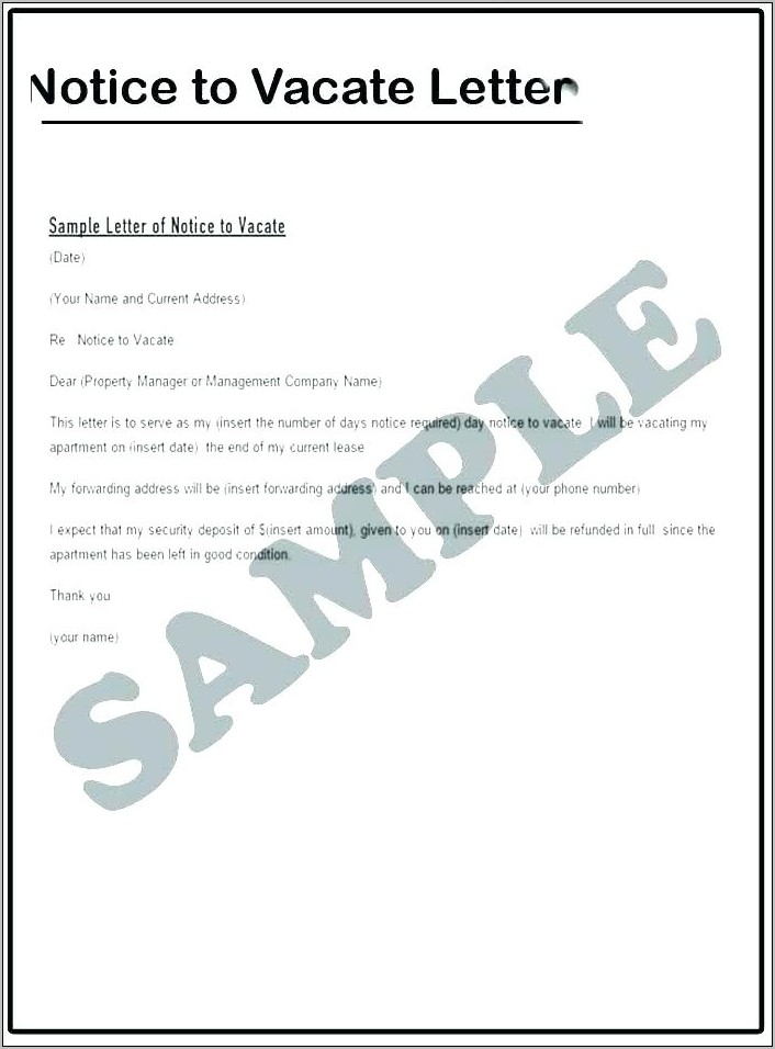 Notice To Vacate Premises South Africa Template