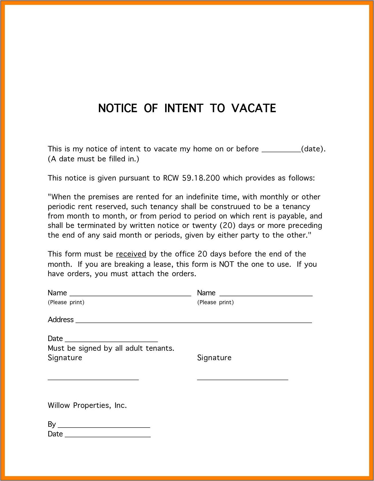 Notice To Vacate Texas Sample Letter