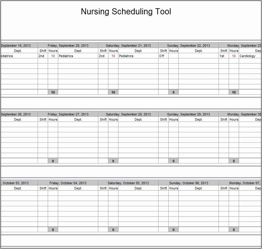 Nurse Self Scheduling Template