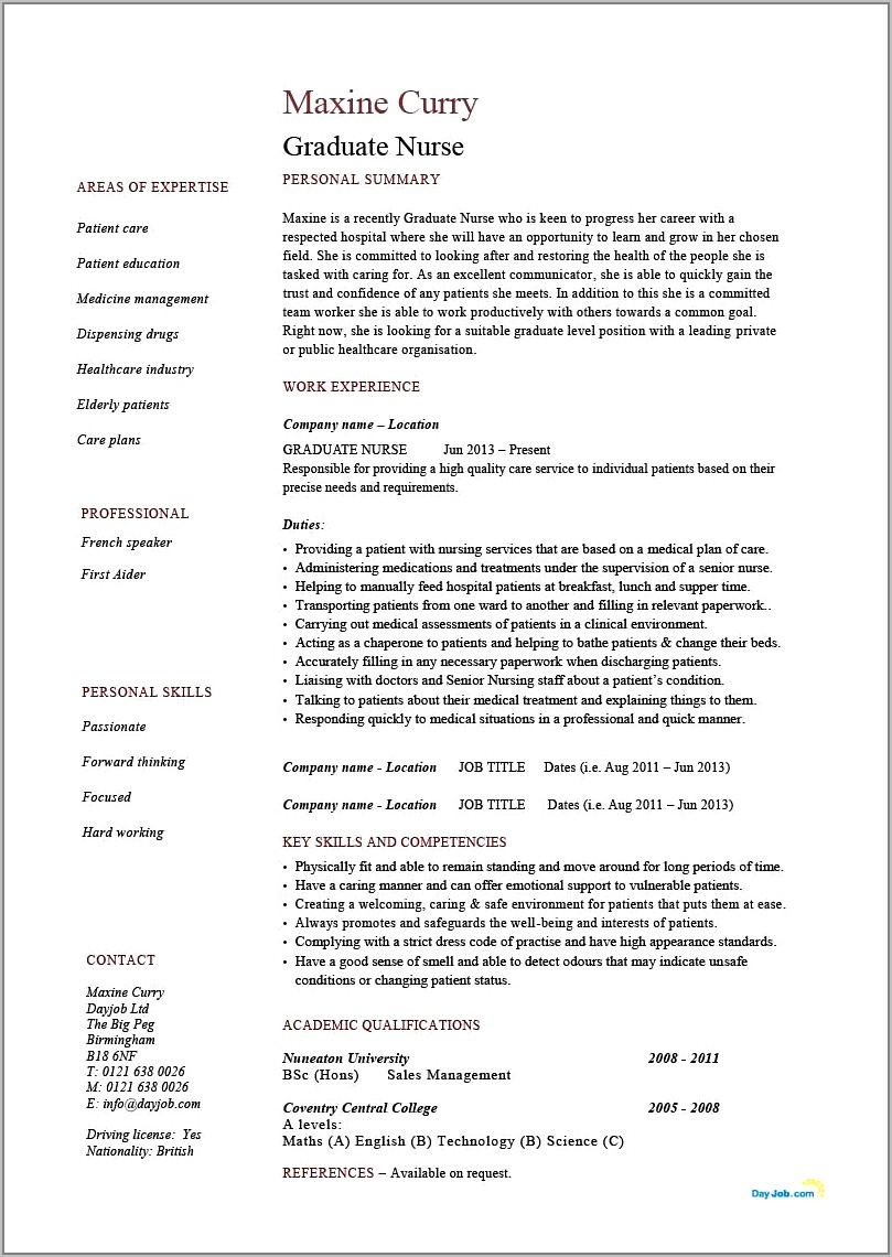 Nursing Resume Templates For Microsoft Word