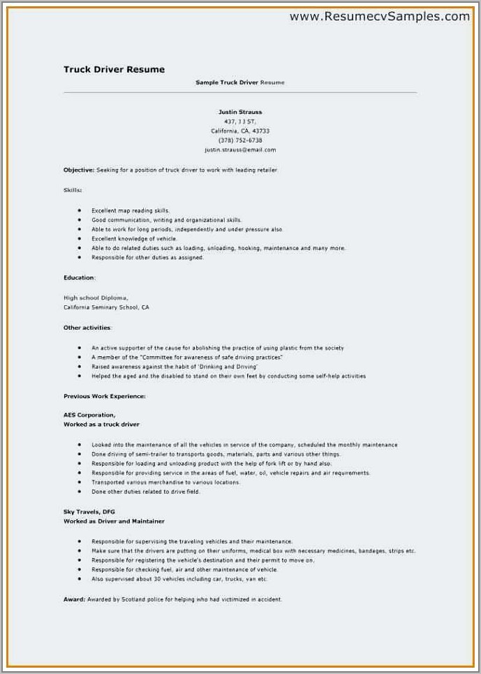 Objective For Resume For Driving Job