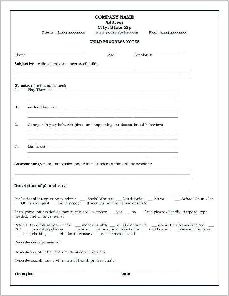 Occupational Therapy Progress Note Form
