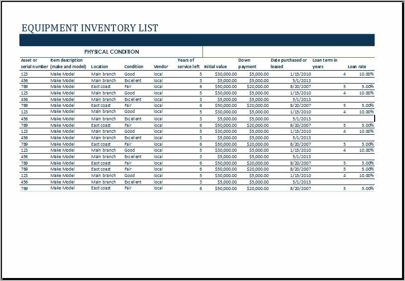 Office Equipment Inventory Template