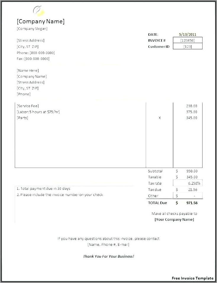 Office Invoice Template Uk