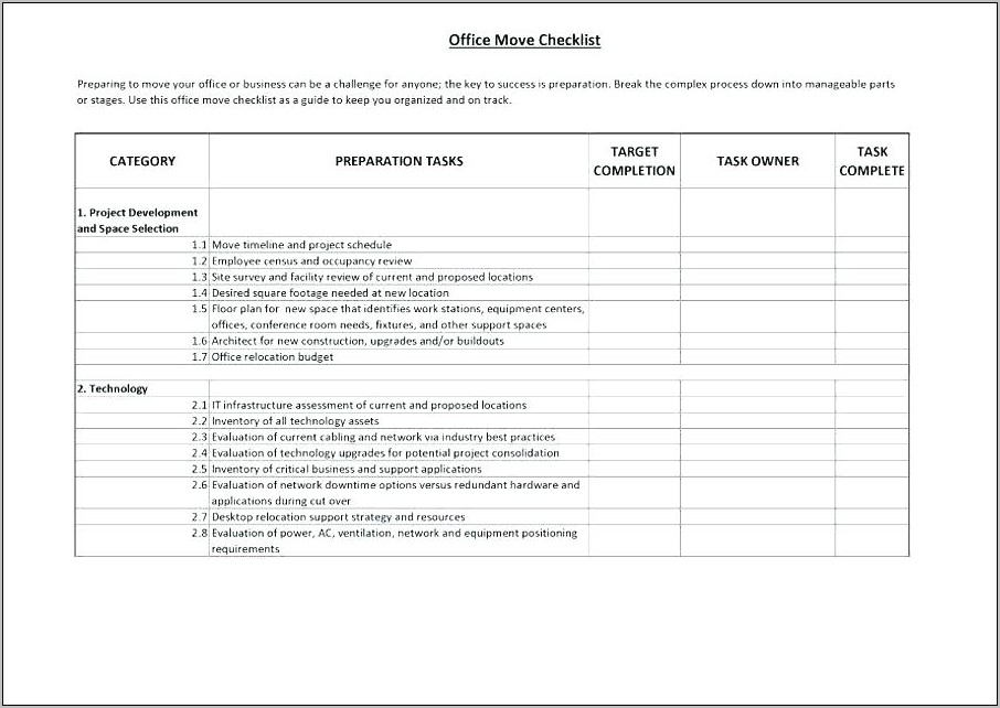 Office Move Template Project Planning