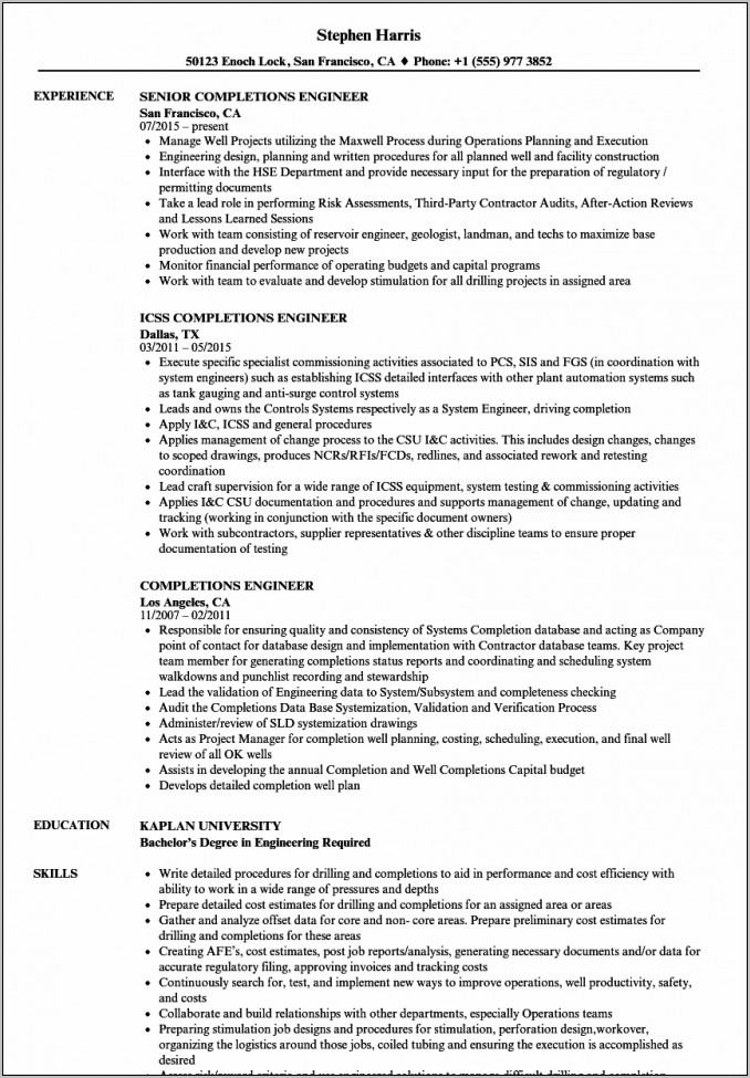 Oil And Gas Electrician Resume Sample