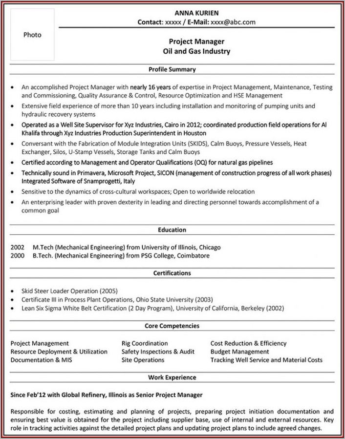 Oil And Gas Engineer Resume Template