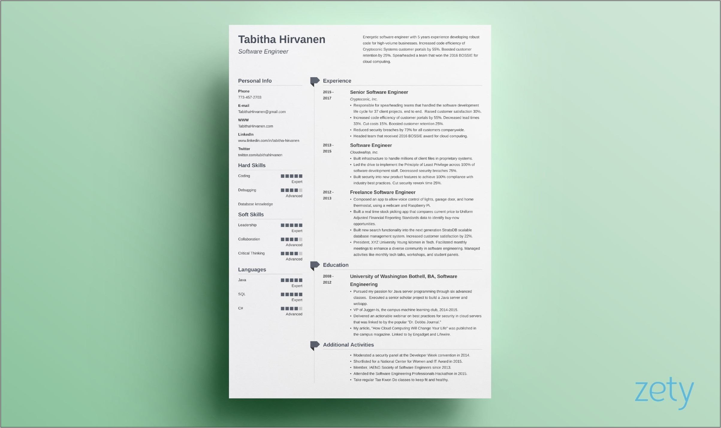 One Page Ppt Resume Template Free Download