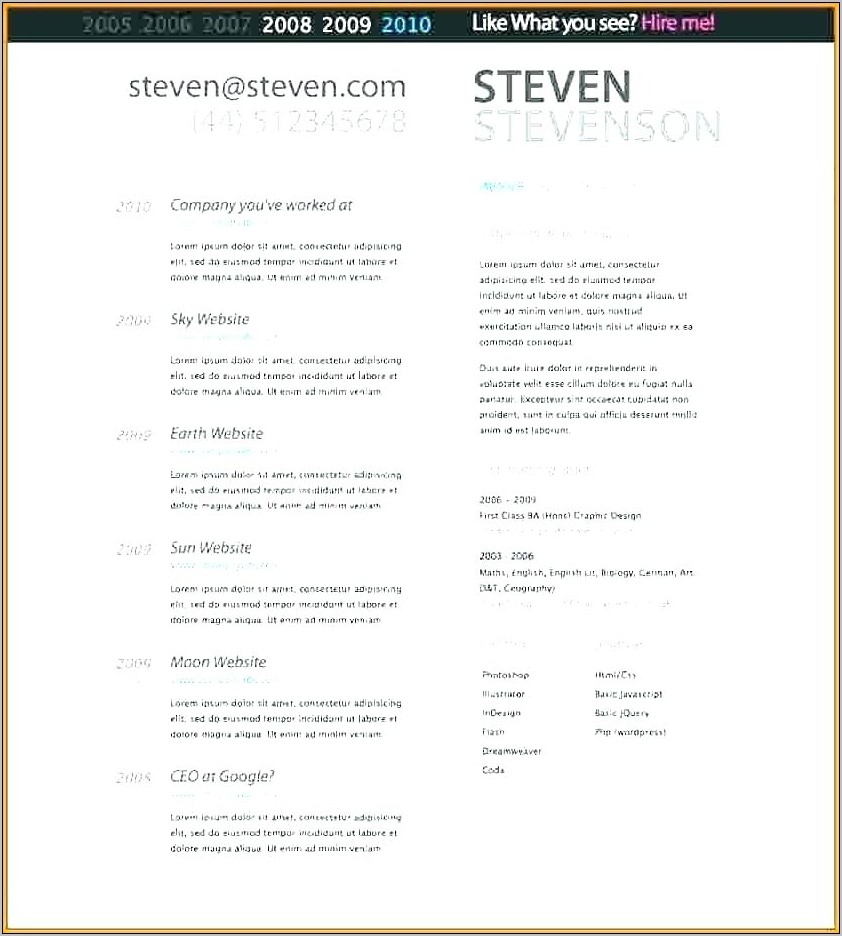 One Page Resume Template Free Download