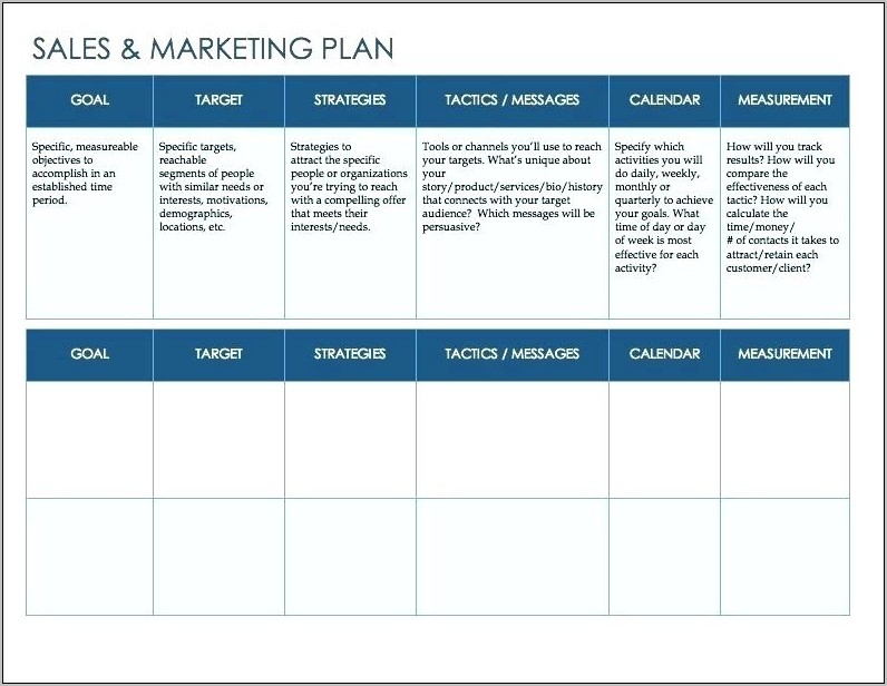 One Page Sales Business Plan Template