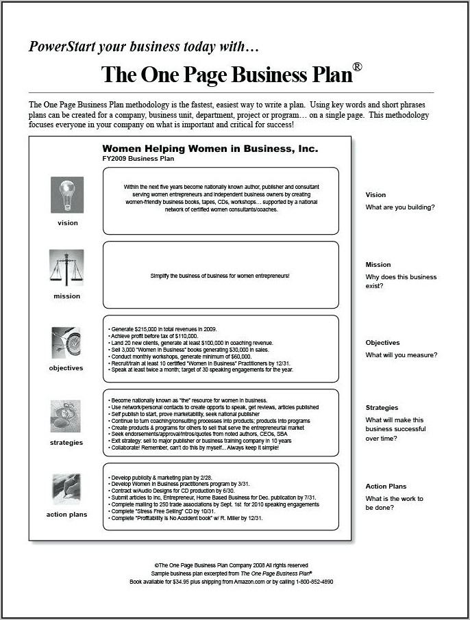 One Page Sales Plan Template
