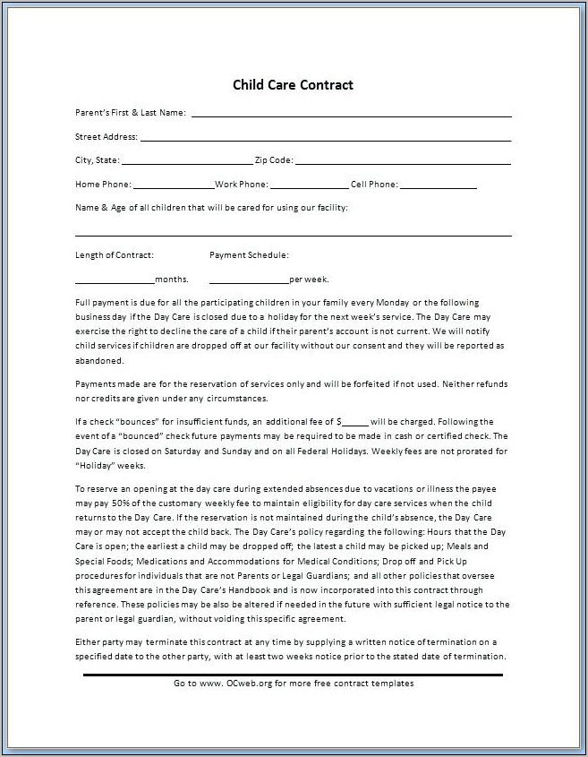 Ontario Home Daycare Contract Template