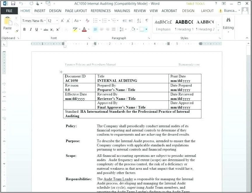 Operations Manual Template Word