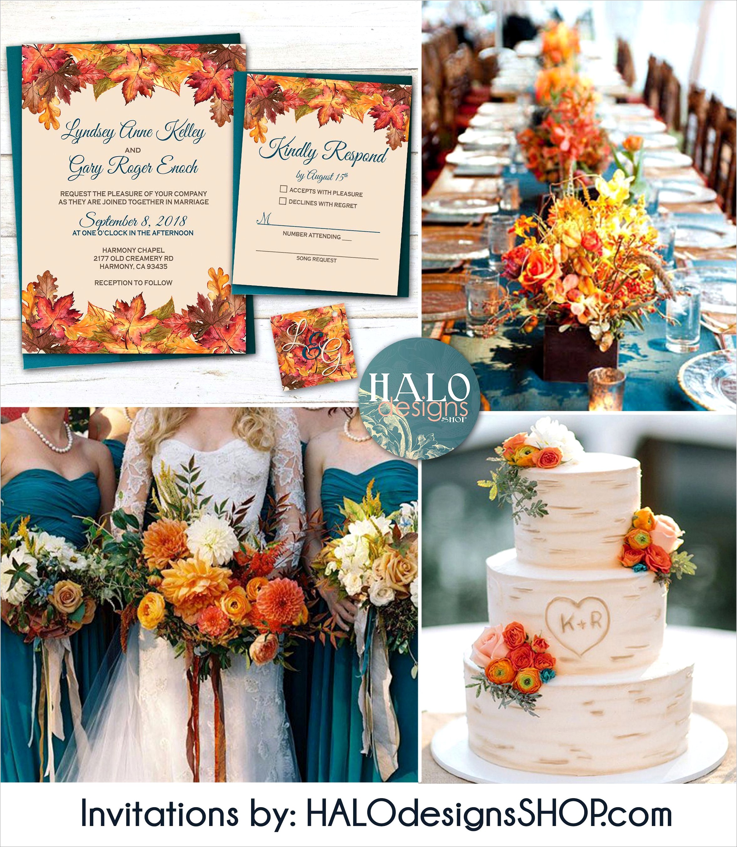 Orange And Teal Wedding Invitations