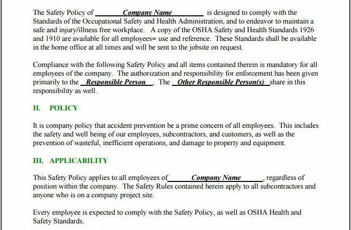 Osha Approved Safety Plan Template Free