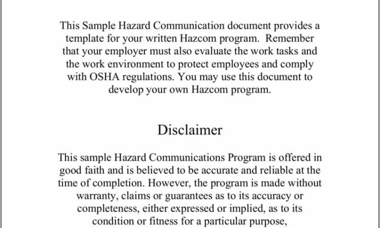 Osha Sample Written Hazard Communication Program