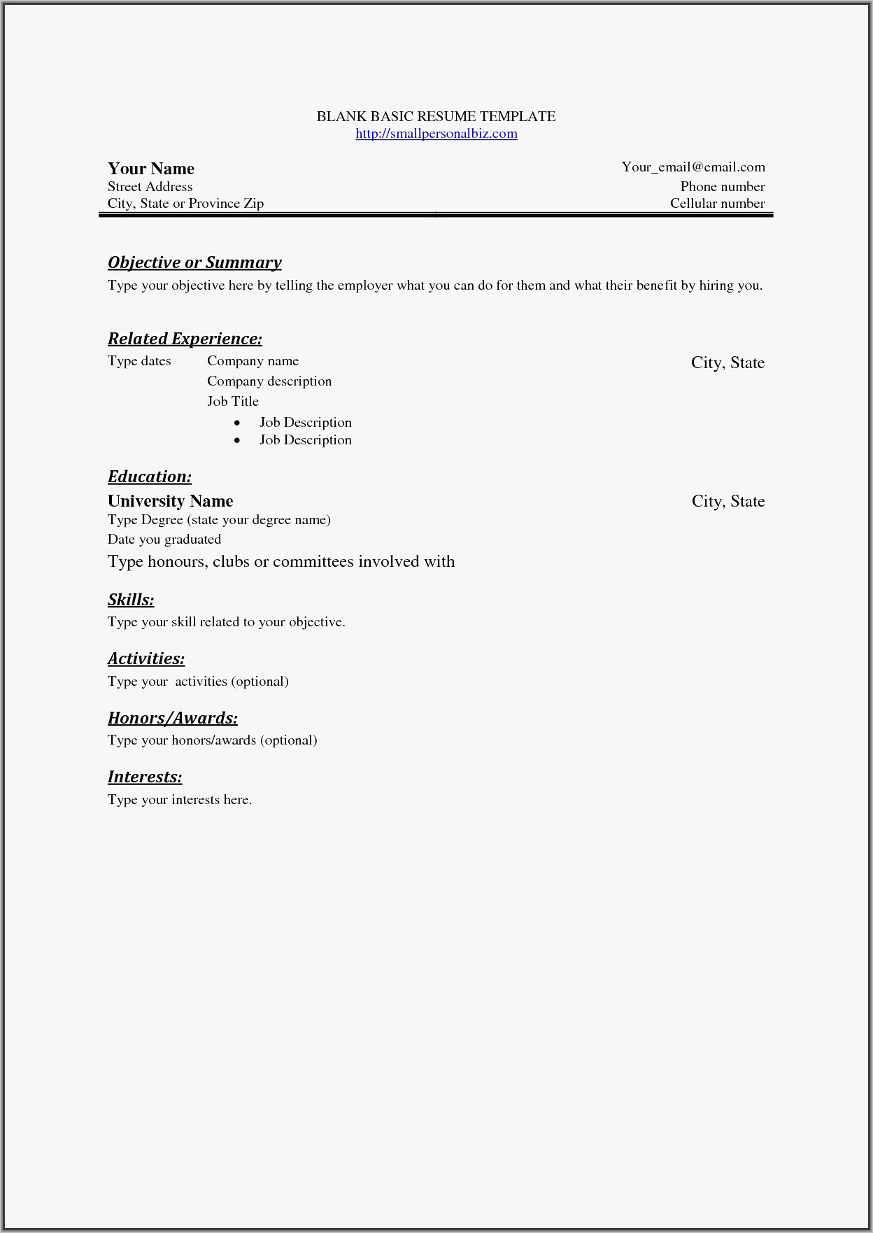 Outline Of A Professional Resume