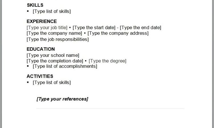 Outline Of A Resume Template