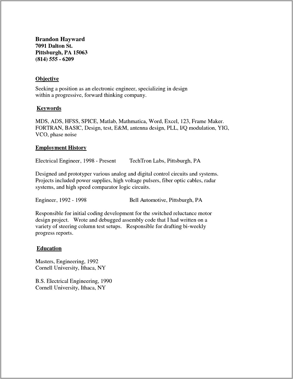 Outline Of A Simple Resume