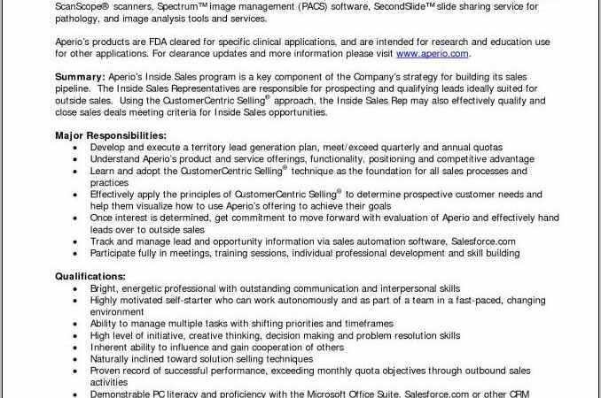 Outside Sales Representative Job Description Resume