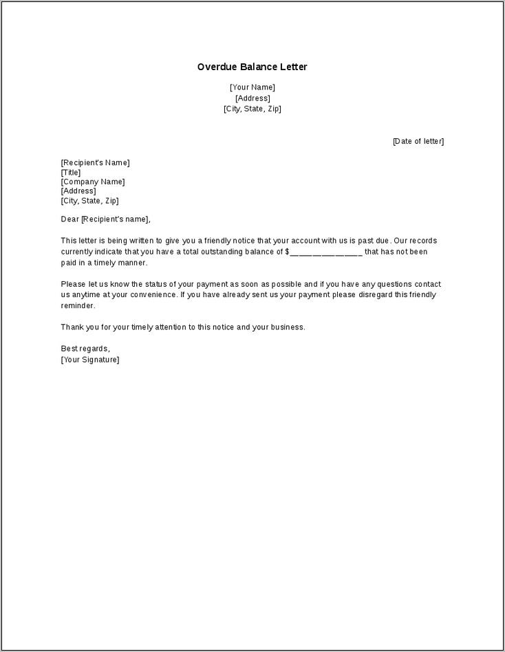 Outstanding Invoice Letter Template