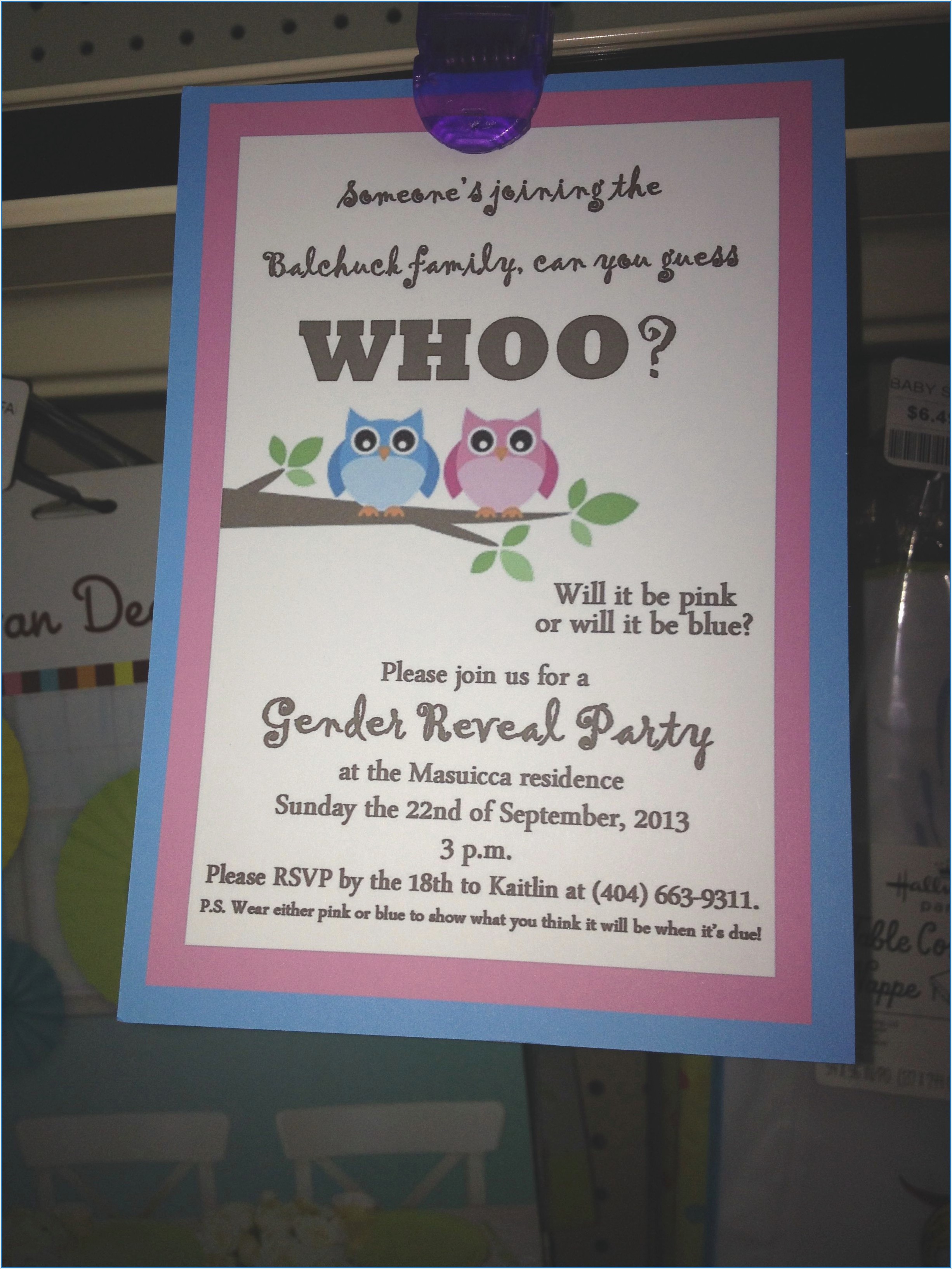 Owl Gender Reveal Invitations