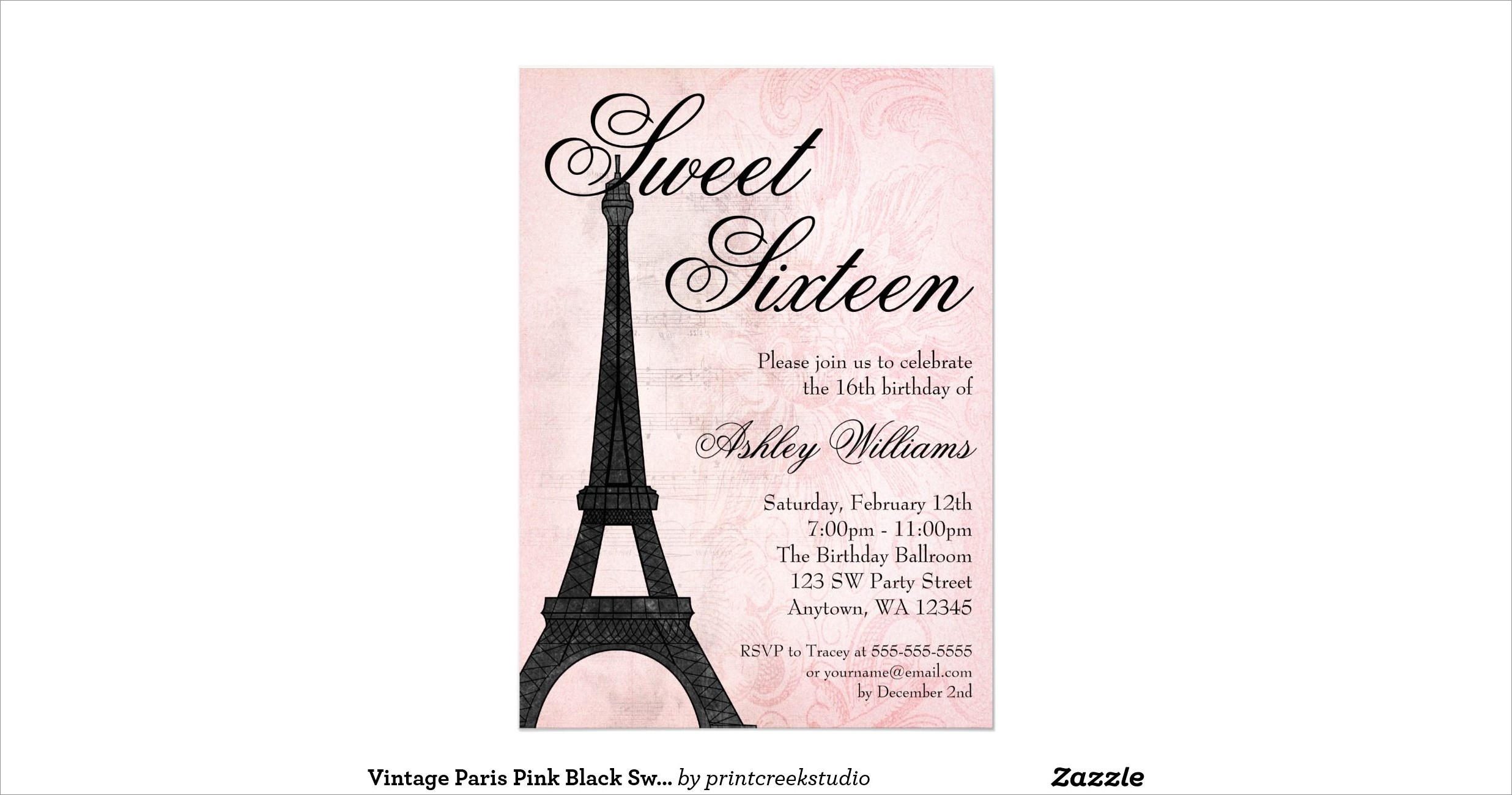 Paris Sweet 16 Invitations
