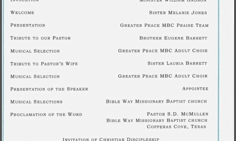 Pastors Appreciation Program Samples