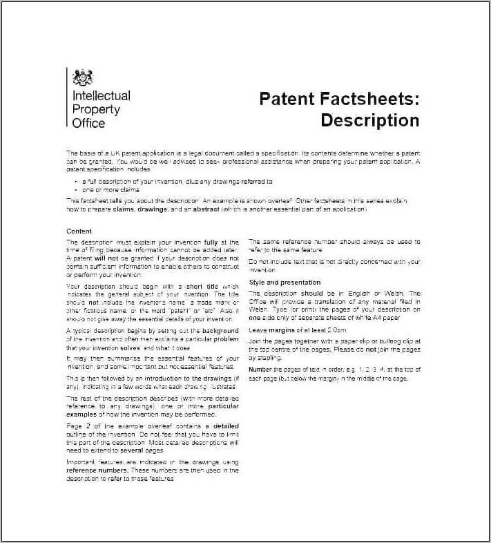 Patent Application Example Uk