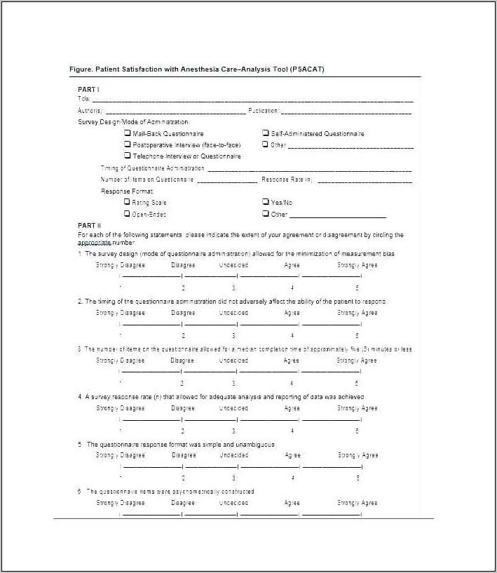 Patient Satisfaction Questionnaire Example