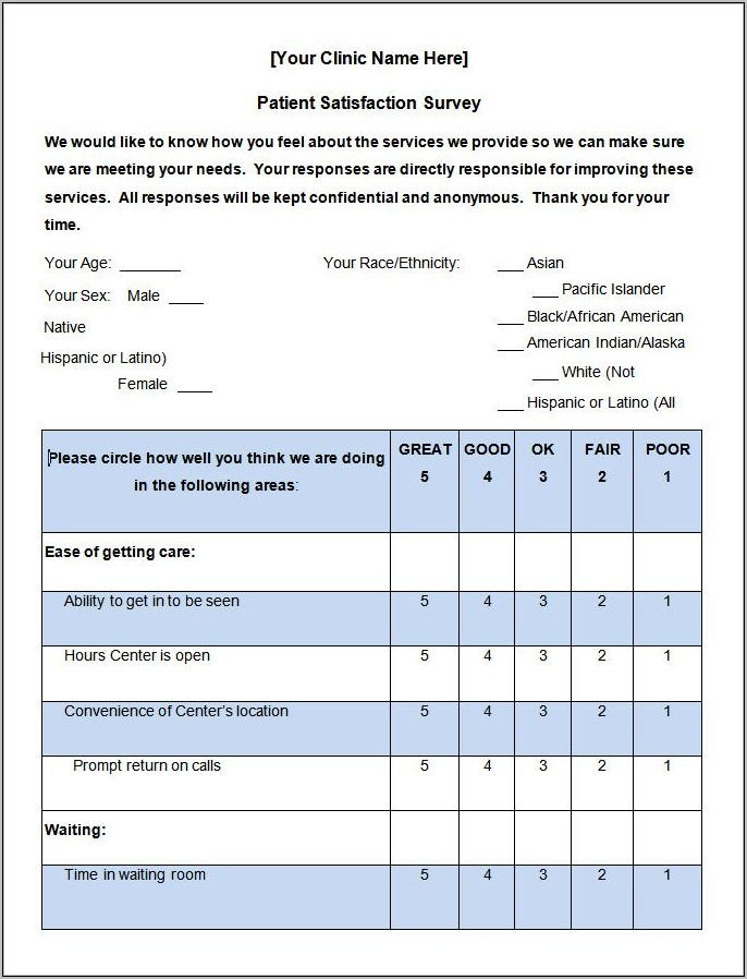 Patient Satisfaction Questionnaire Sample