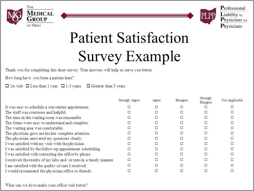 Patient Satisfaction Questionnaire Template