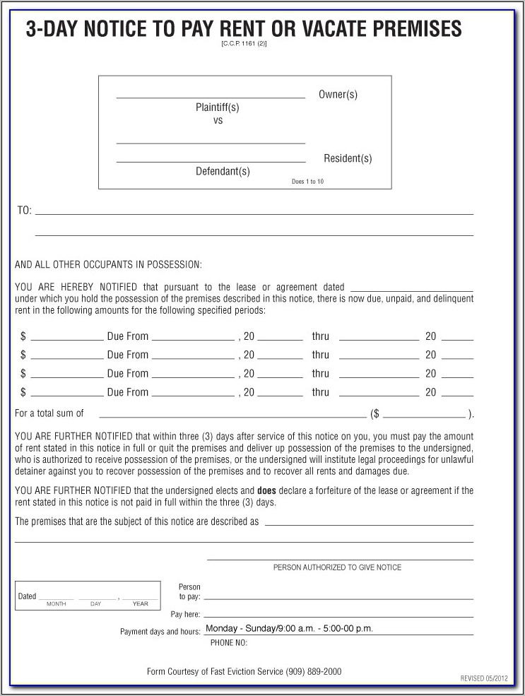 Pay Or Quit Notice California Form